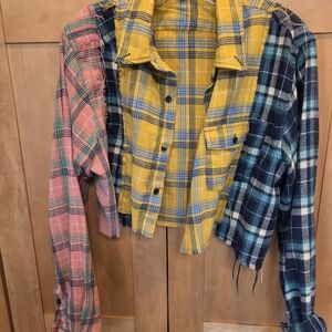 Multicolor Plaid Cropped Flannel Shirt